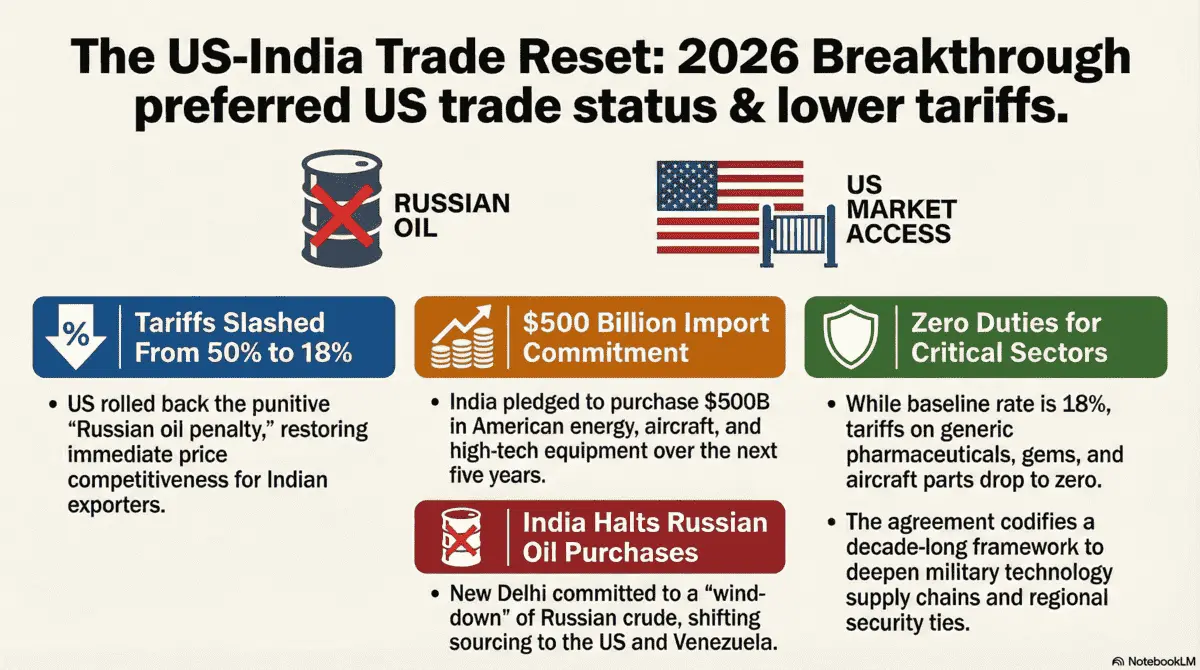 US-India Trade Framework Cuts Tariffs Amid Russian Oil Tensions
